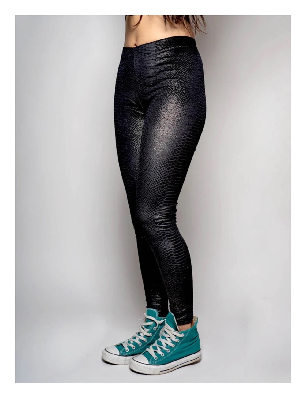 SpiritHoods Velvet Leggings in Black Metallic Snakeskin